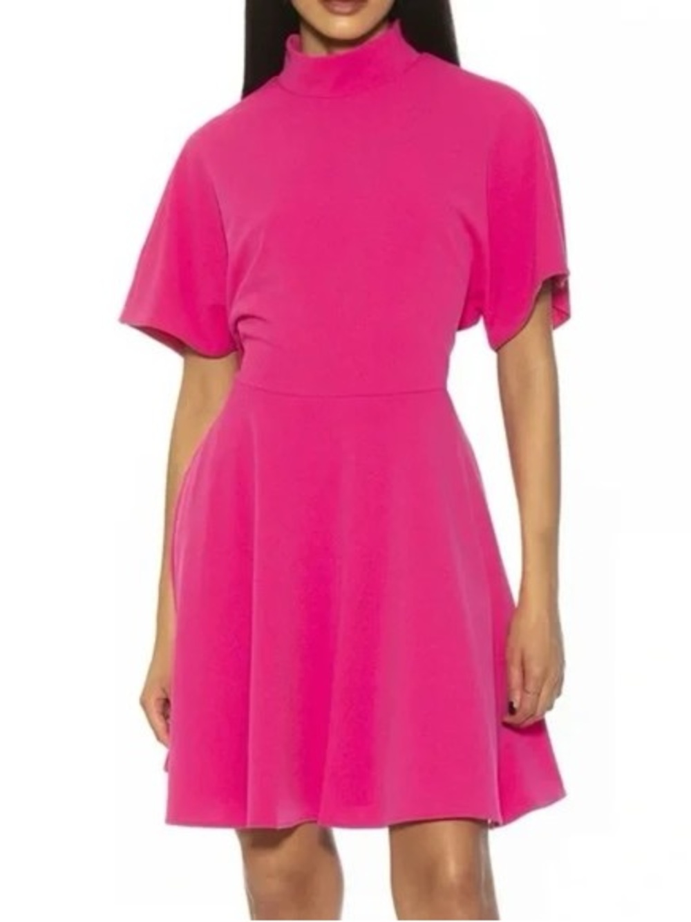 ALEXIA ADMOR NEW Autumn Mock Neck Fit & Flare Mini Dress Hot Pink Small